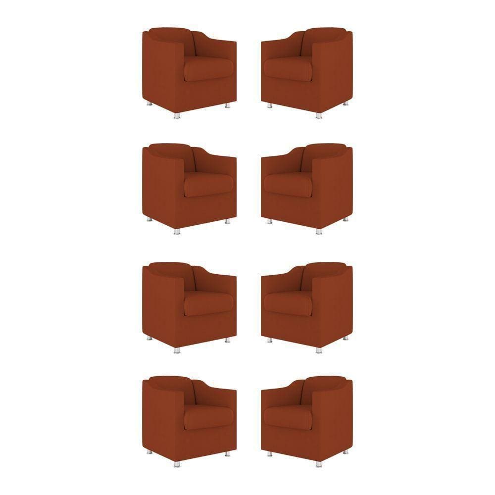 Kit 08 Poltronas Decorativas Sala De Espera Clinica Tecido Cor:terracota