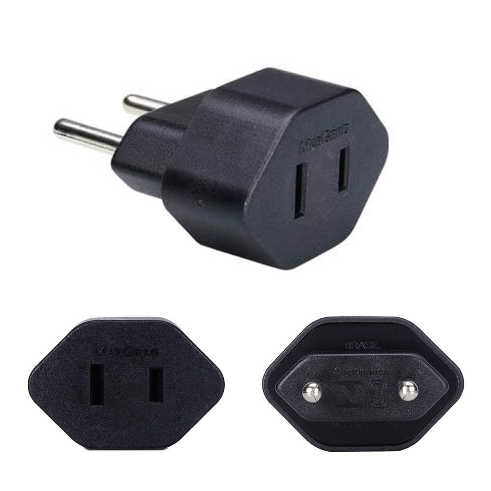 60 Adaptador 2 Pinos 10a Chato Americano para Redondo Adp2-22 Preto Margirius