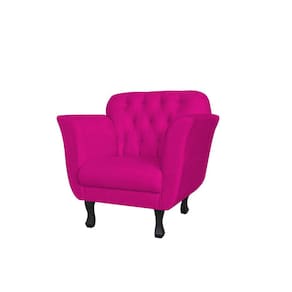 Poltrona Decorativa Dália Couro Rosa Pink Pés Madeira Mz Decor