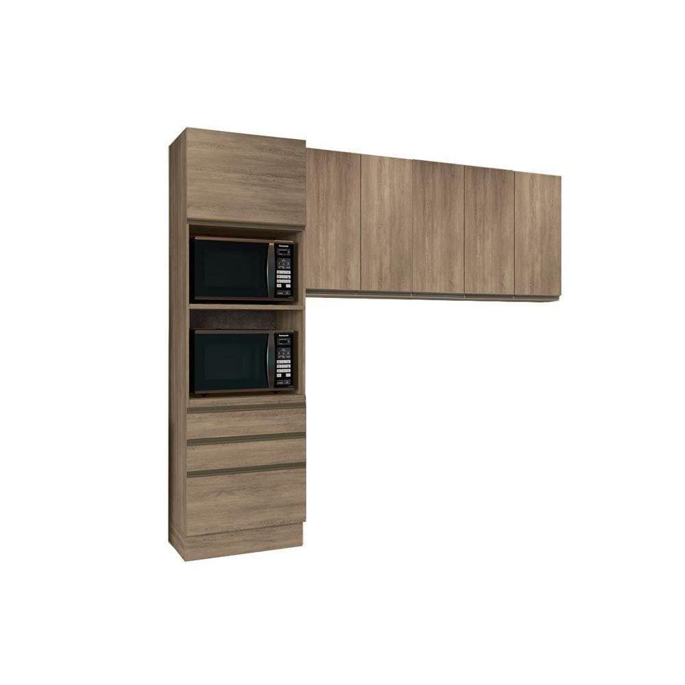 Cozinha Compacta Maxxi 3 Peças (2 Armários + 1 Paneleiro) Cpt36 Nogal - Kappesberg