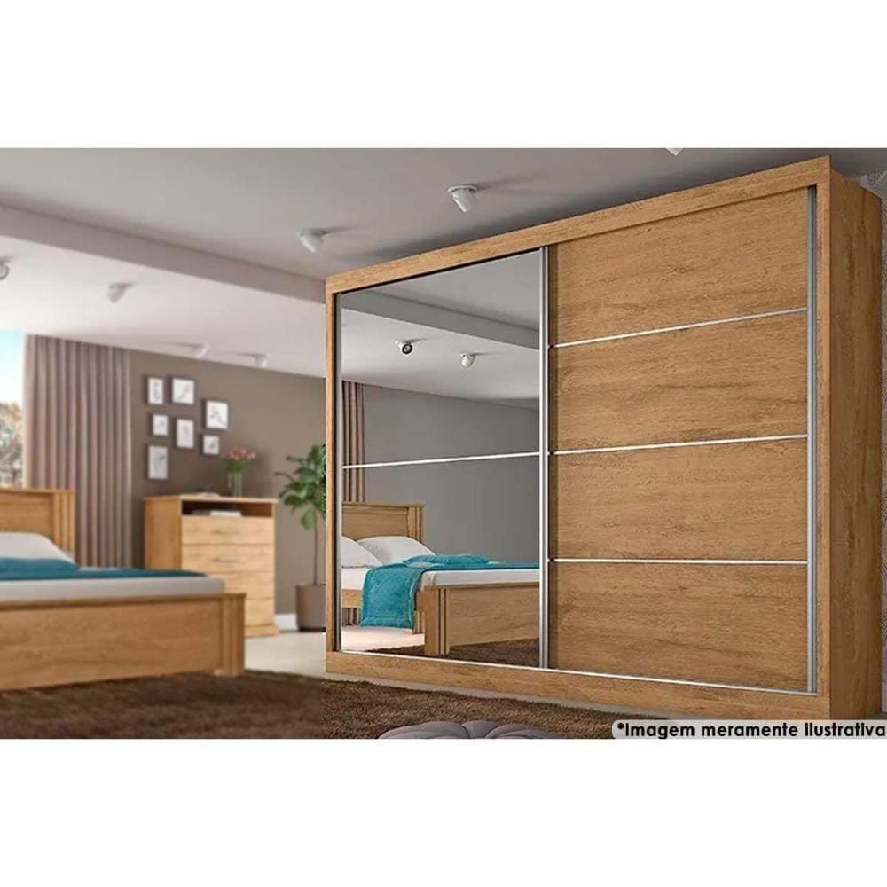 Guarda Roupa 2 Portas De Correr E 4 Gavetas C- 1 Espelho Verona Plus Amêndoa - Europa