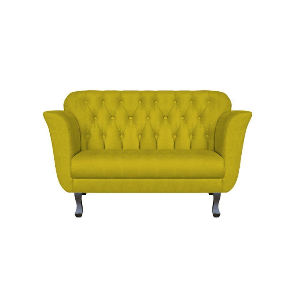 Namoradeira Decorativa Dália Suede Amarelo 2 Lugares Pés Madeira Mz Decor