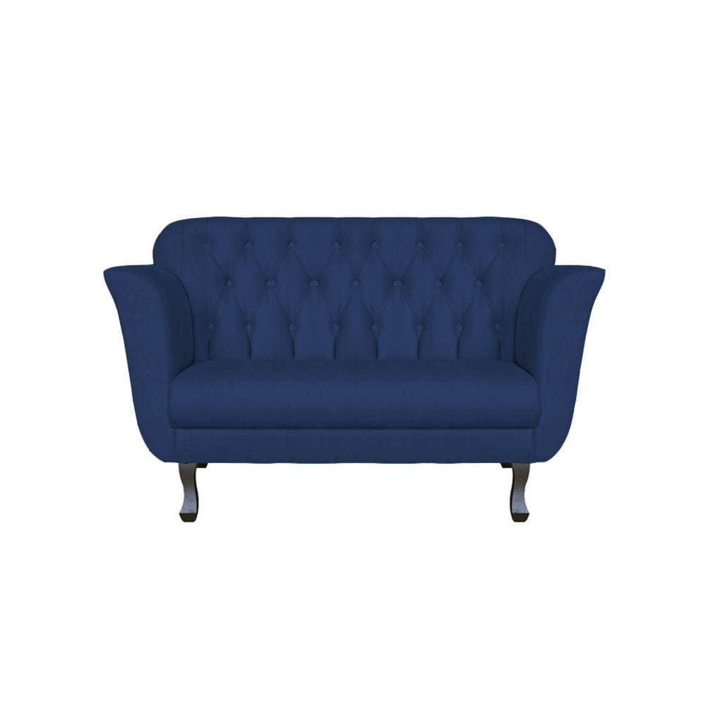 Namoradeira Decorativa Dália Suede Azul Marinho 2 Lugares Pés Madeira Mz Decor