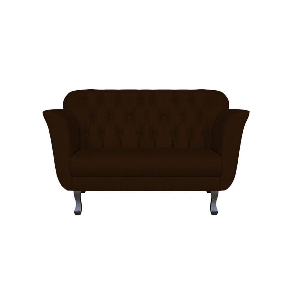 Namoradeira Decorativa Dália Suede Marrom 2 Lugares Pés Madeira Mz Decor