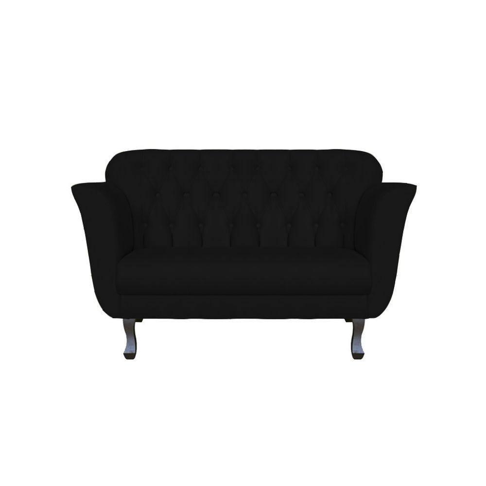 Namoradeira Decorativa Dália Suede Preto 2 Lugares Pés Madeira Mz Decor