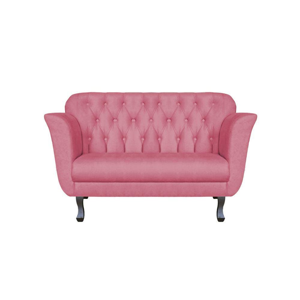 Namoradeira Decorativa Dália Suede Rosa 2 Lugares Pés Madeira Mz Decor