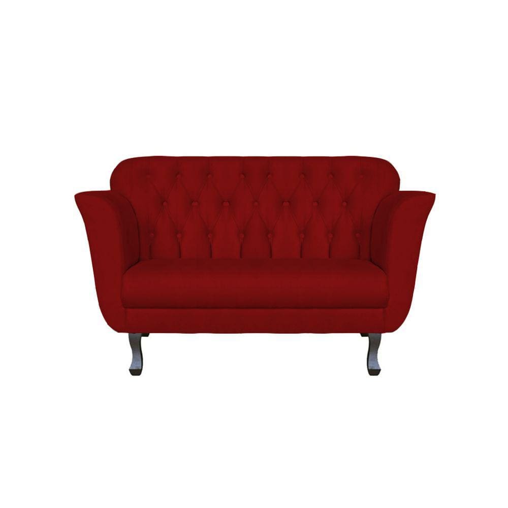 Namoradeira Decorativa Dália Suede Vermelho 2 Lugares Pés Madeira Mz Decor