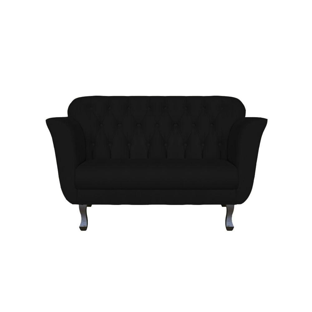 Namoradeira Decorativa Dália Couro Preto 2 Lugares Pés Madeira Mz Decor