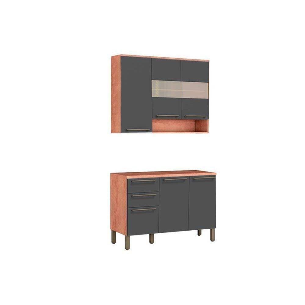 Cozinha Compacta Napoli Prime 2 Peças (1 Armário + 1 Balcão) C2p04 Castanho/chumbo - Ronipa