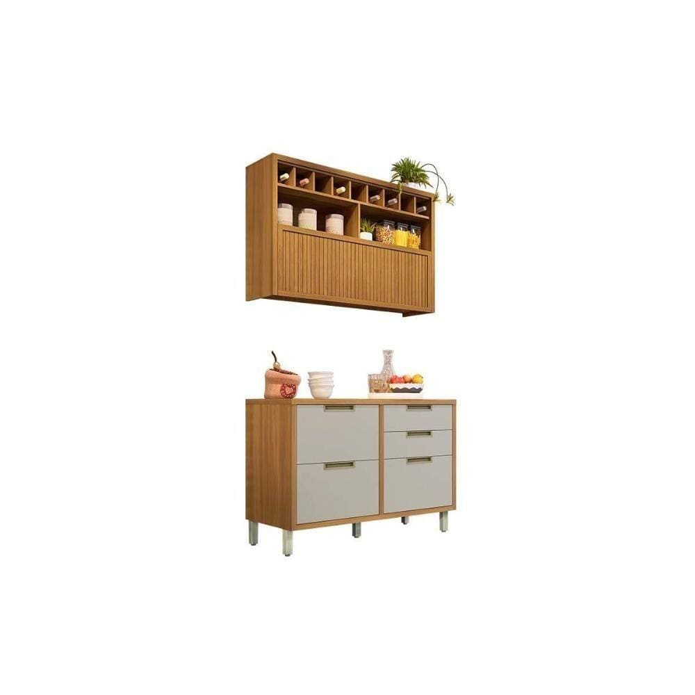 Cozinha Compacta Completa Nesher Imperatriz 2 Peças (balcão + Aéreo) Freijo/off White - Nesher