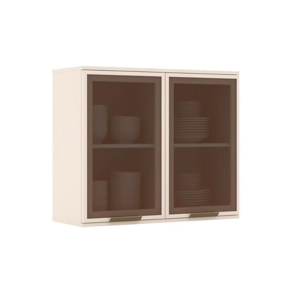 Armário Aéreo Cozinha Modulado Connect 2 Portas C-vidro 80cm Off White - Henn