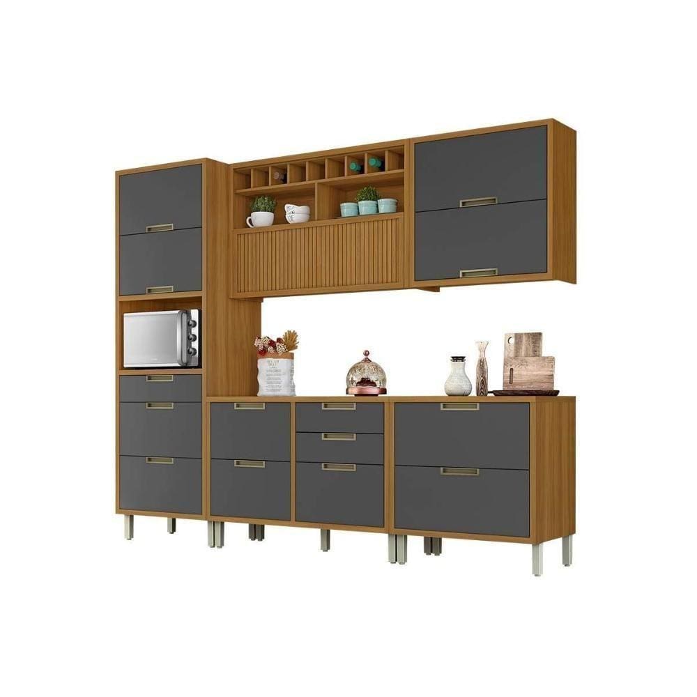 Cozinha Completa Completa Nesher Imperatriz ( Balcões Aéreos+ Paneleiro) Freijo/grafiteNesher