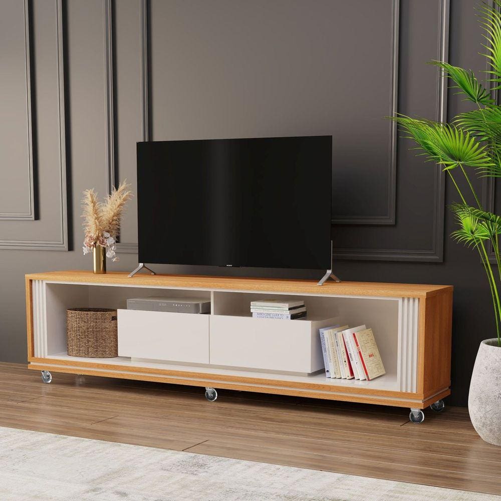 Rack para TV`s até 84 Polegadas Attuale 220cm 2 Gavetas Carvalho Oro/Off-White