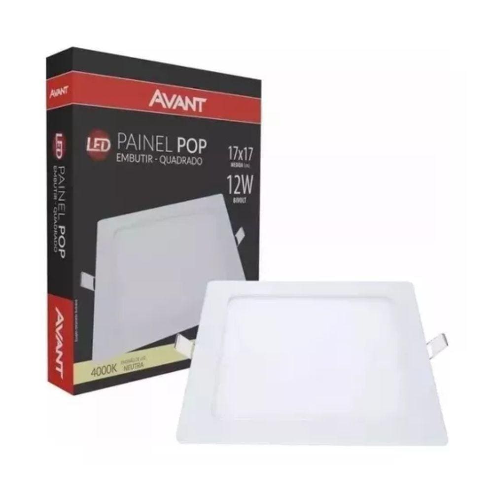 Painel Led Avant Quadrado Embutir 12w 4000k Bivolt Branco
