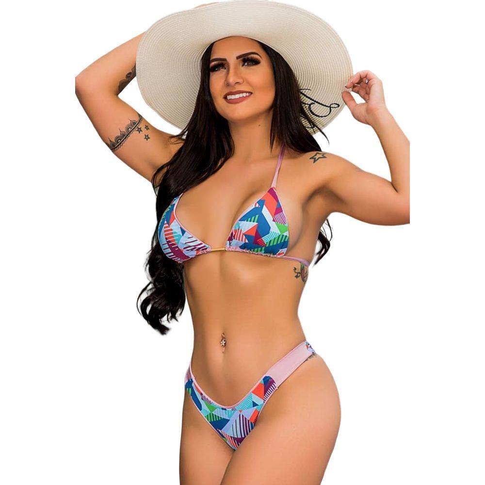 Biquíni Feminino Cortininha Calcinha Fio Dental Dupla Face
