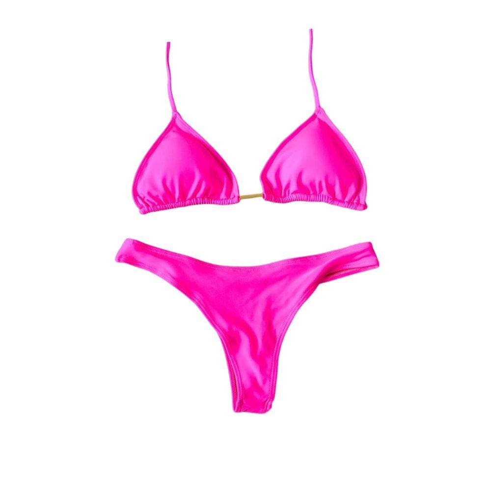 Biquíni Cortininha Pink Liso, Calcinha fio Dental
