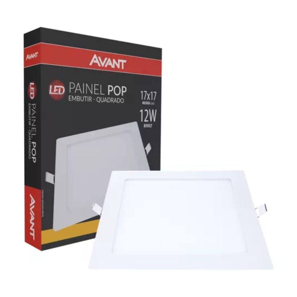 Painel Led Avant Quadrado Embutir 12w 3000k Bivolt Branco