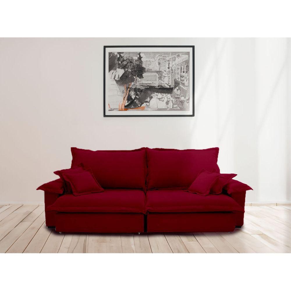 Sofá Paris 2.60m Retrátil e Reclinável Super Pillow -vinho