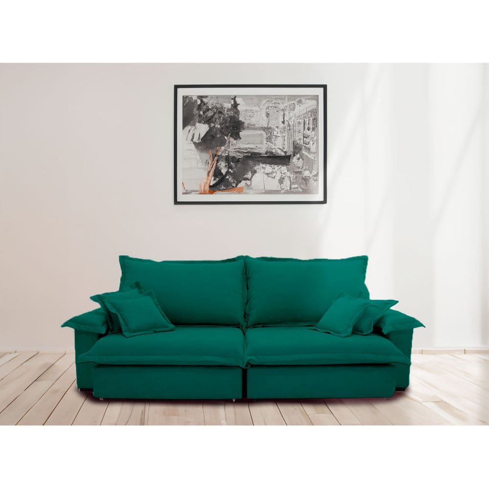 Sofá Paris 2.60m Retrátil e Reclinável Super Pillow -verde