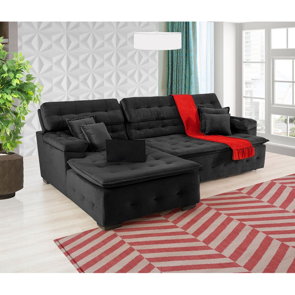 Sofá Retrátil e Reclinável Com Chaise Orlando 2.20x2.10m- Sofisticato