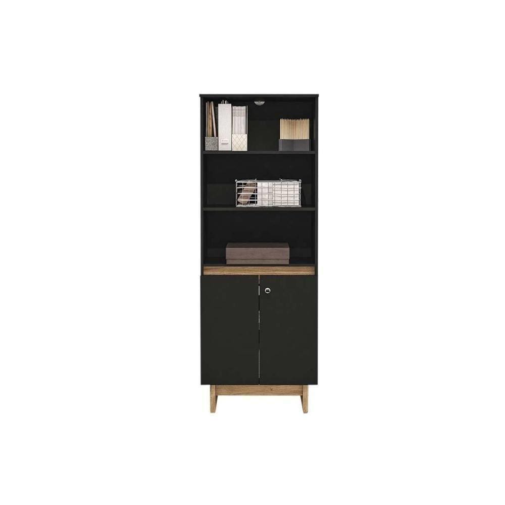 Estante Para Sala Los Angeles C/ 2 Portas E 3 Prateleiras Preto/carvalho - Politorno