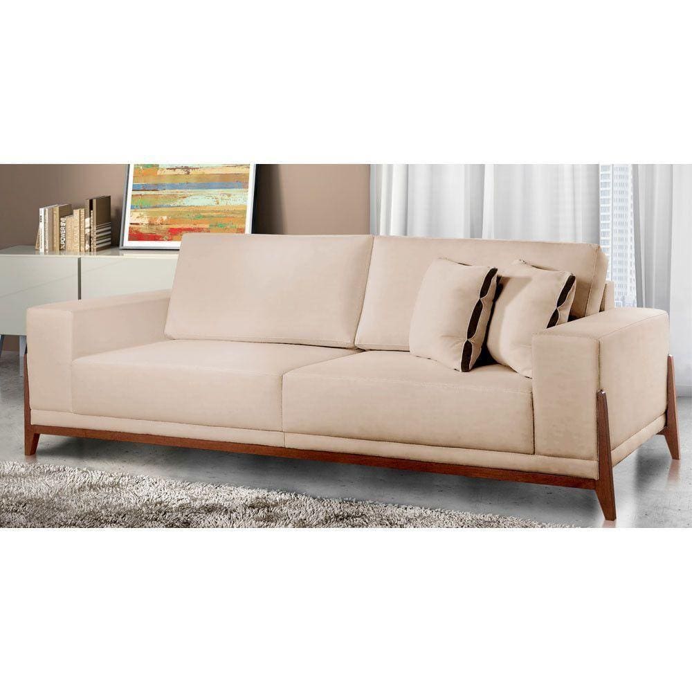 Sofá Fixo Magnus 3 Lugares Luxo 190cm Castellar Móbile Bege Claro