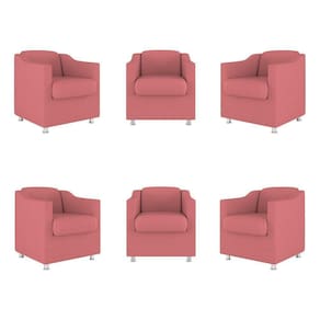 Kit 6 Poltronas Decorativas Reforçada Consultório Sala Suede Cor:rosa