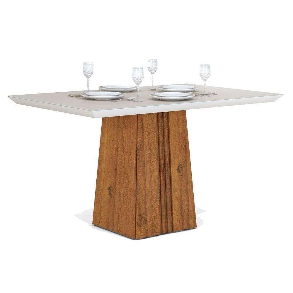 Mesa De Sala Jantar Italia + Tampo Madeirado Vidro 120x90cm Rústico Terrara/off White - Dj Móveis