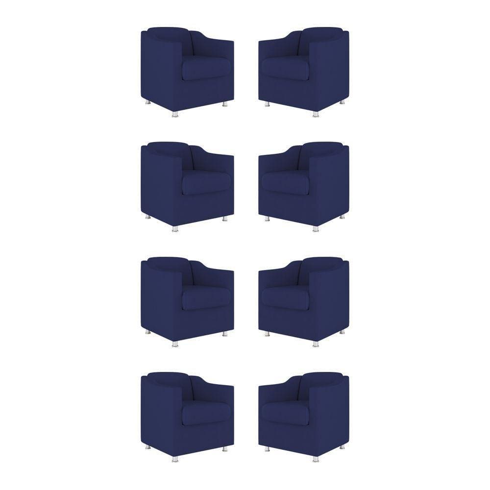 Kit 08 Cadeiras Poltronas Decorativas Sala De Espera Clinica Tecido Cor:azul Marinho