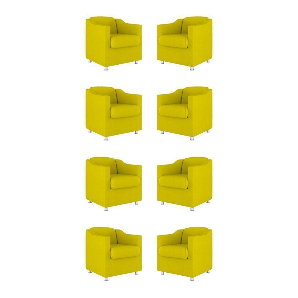 Kit 08 Cadeiras Poltronas Decorativas Sala De Espera Clinica Tecido Cor:amarelo