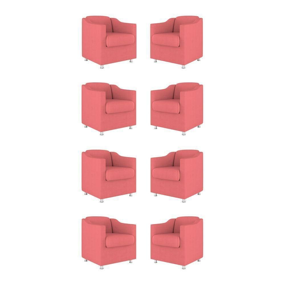Kit 08 Cadeiras Poltronas Decorativas Sala De Espera Clinica Tecido Cor:rosa