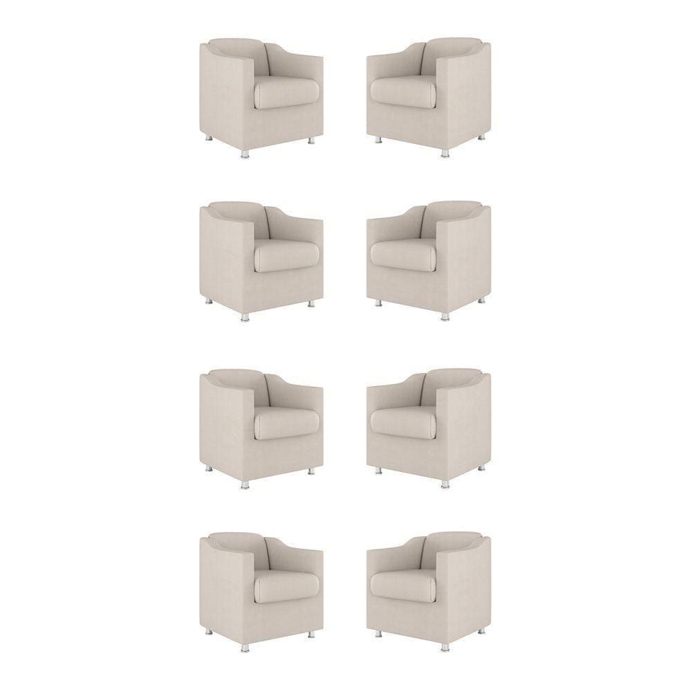 Kit 08 Cadeiras Poltronas Decorativas Sala De Espera Clinica Tecido Cor:bege