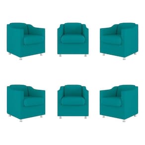 Kit 6 Poltronas Decorativas Reforçada Consultório Sala Suede Cor:azul Turquesa