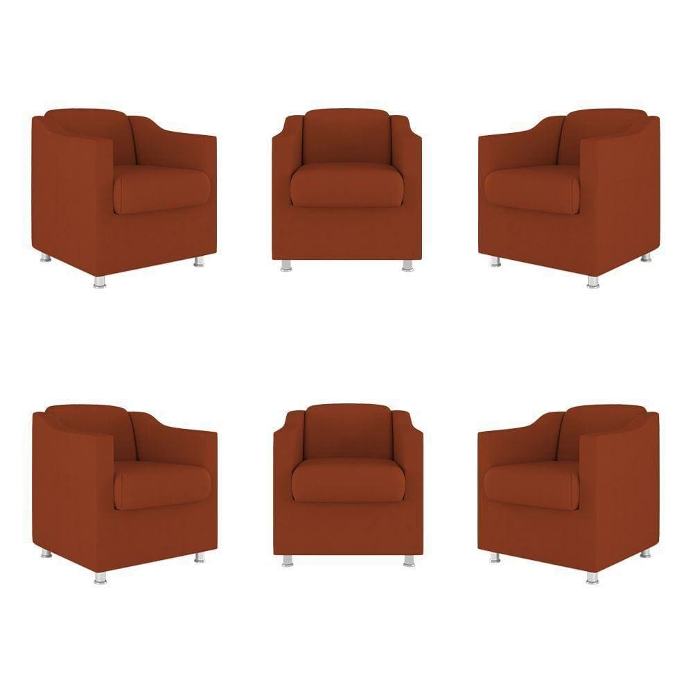 Kit 6 Cadeiras Poltronas Decorativas Espera Clinica Dentista Cor:terracota