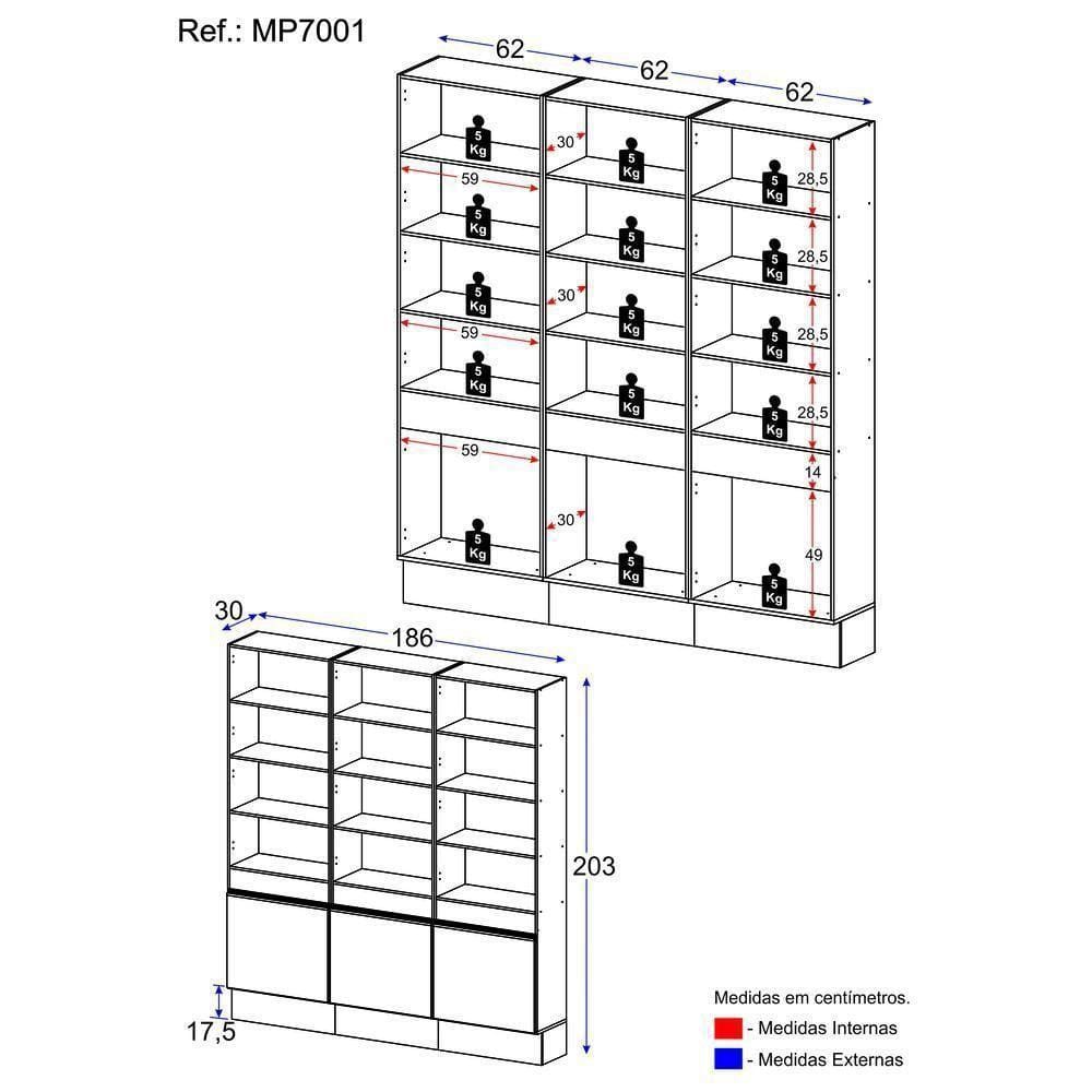 Armário/estante Escritório 3 Portas Multimóveis Mp7001 Preto