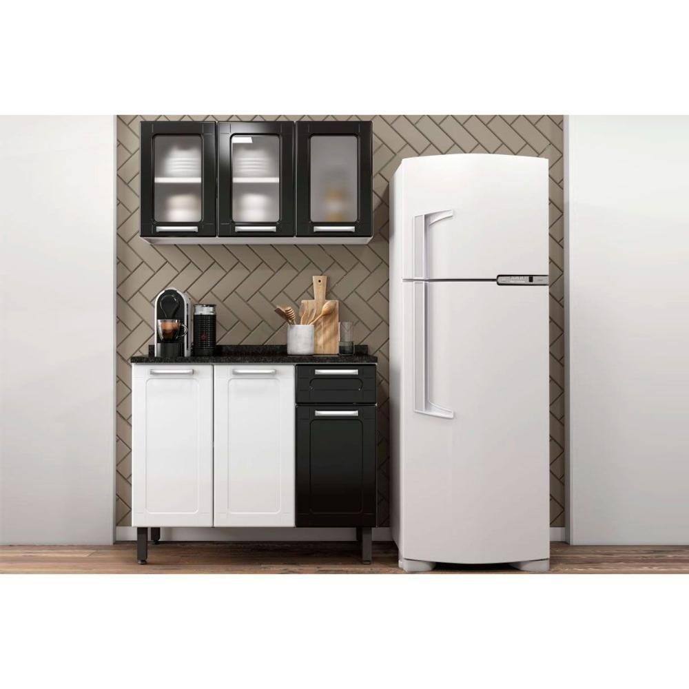 Cozinha Completa Múltipla 2 Peças (Aéreo+Gabinete) Branco/Preto - Bertolini