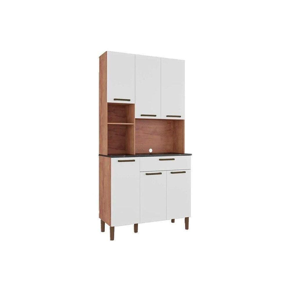 Cozinha Compacta Tannat Gold C/ 6 Portas E 1 Gaveta Castanho/Branco - Ronipa