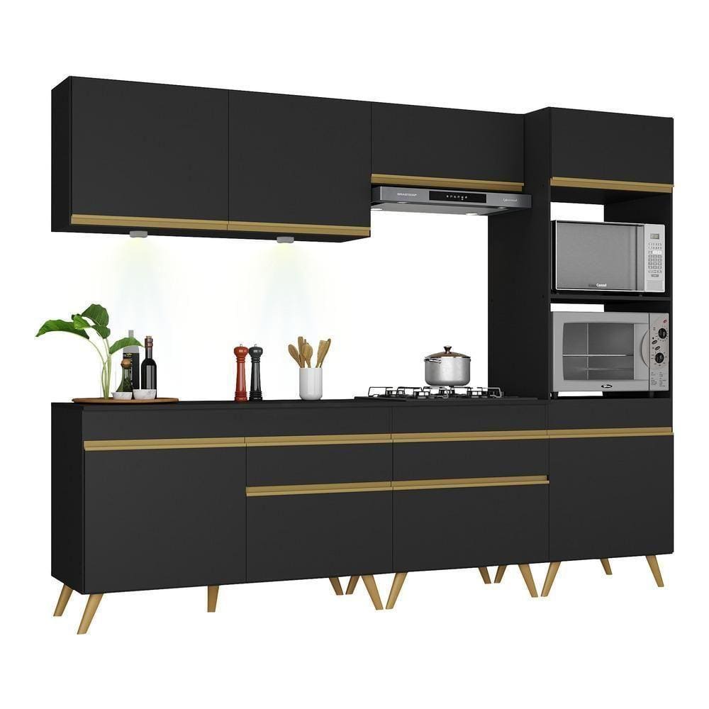 Cozinha Completa Veneza Up Fg2035 Com Leds Armário E Balcão Preta