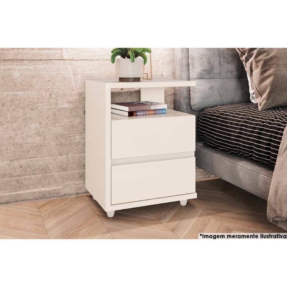 Mesa De Cabeceira Solteiro Campeche C/ 2 Gavetas Off White - Henn