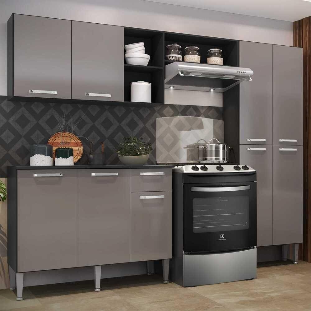 Cozinha Compacta Multimóveis Pequim Up Fg2999 Com Armário E Balcão Preta/lacca Fumê