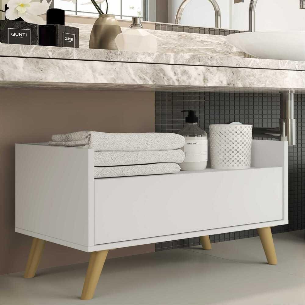 Gabinete De Banheiro Retrô 80 Cm Fg5000 Branco/natural