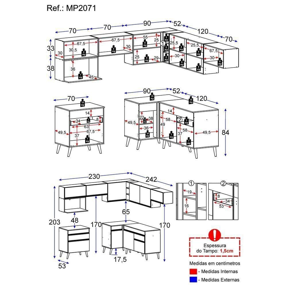 Cozinha Completa De Canto Veneza Gw Mp2071 Com Armário E Balcão Branca