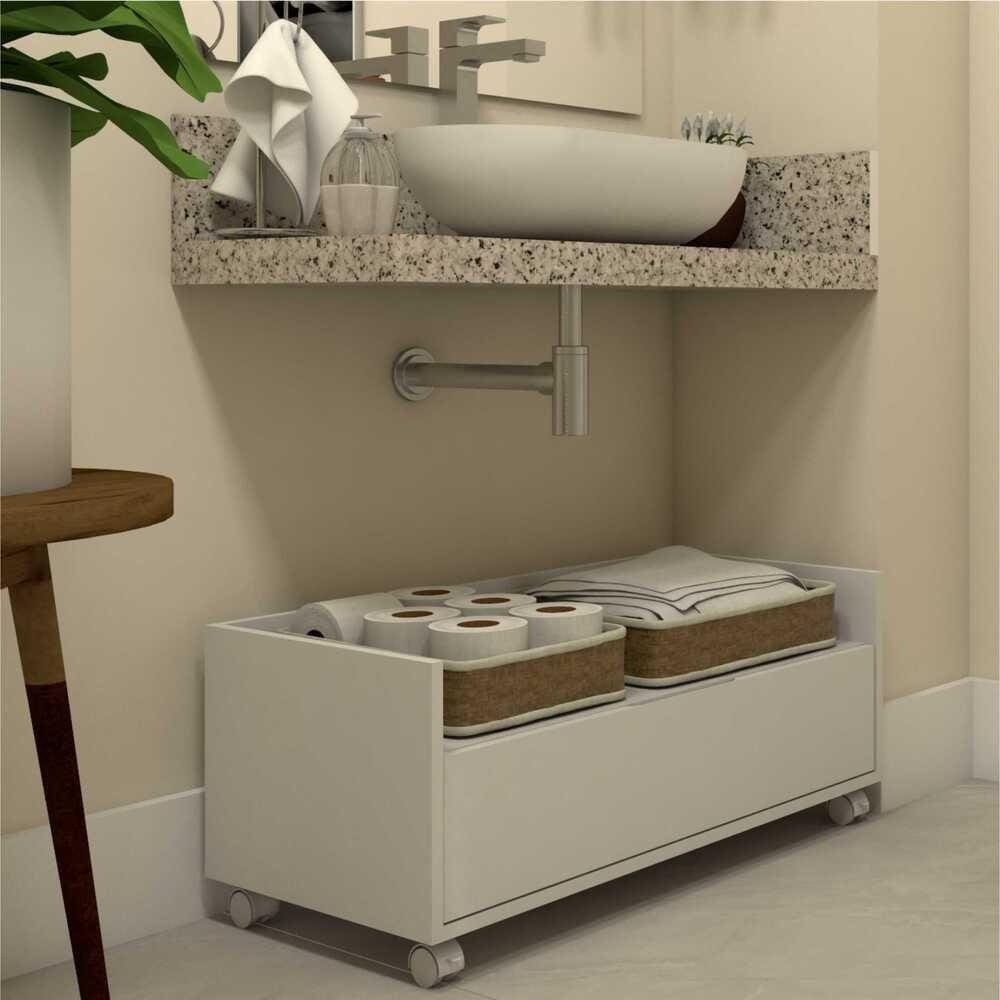 Gabinete De Banheiro Com Rodízios 80 Cm Fgl2608 Branco