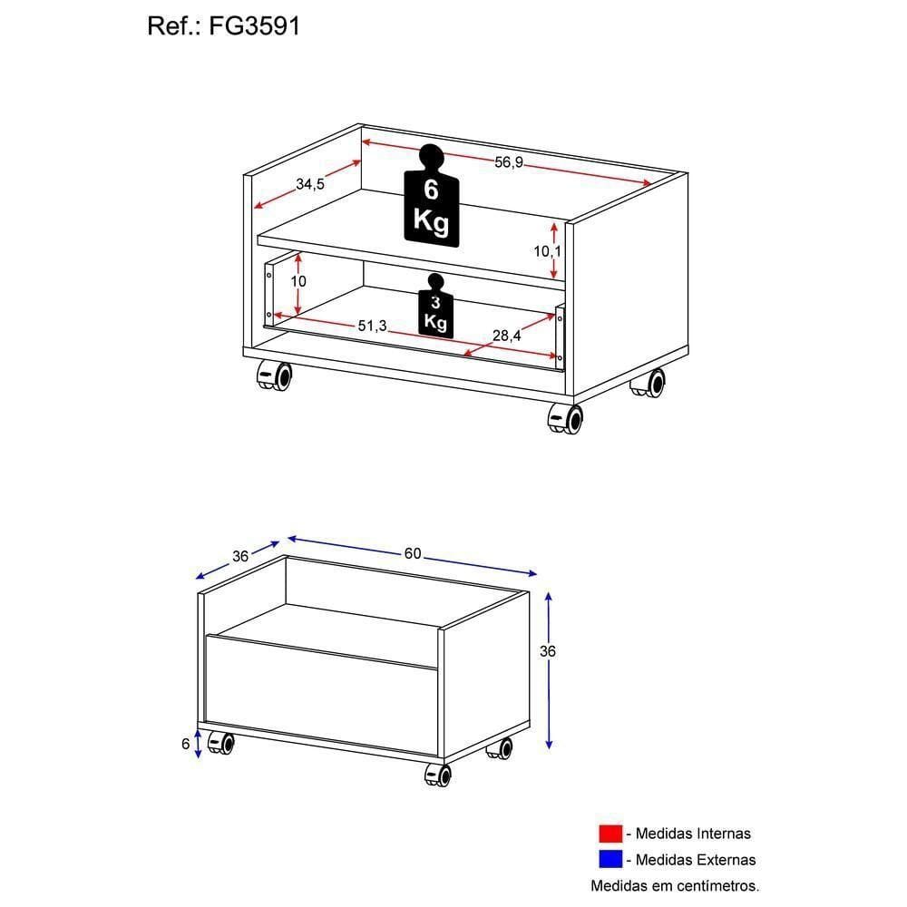 Gabinete De Banheiro Com Rodízios 60 Cm Fg3591 Preto