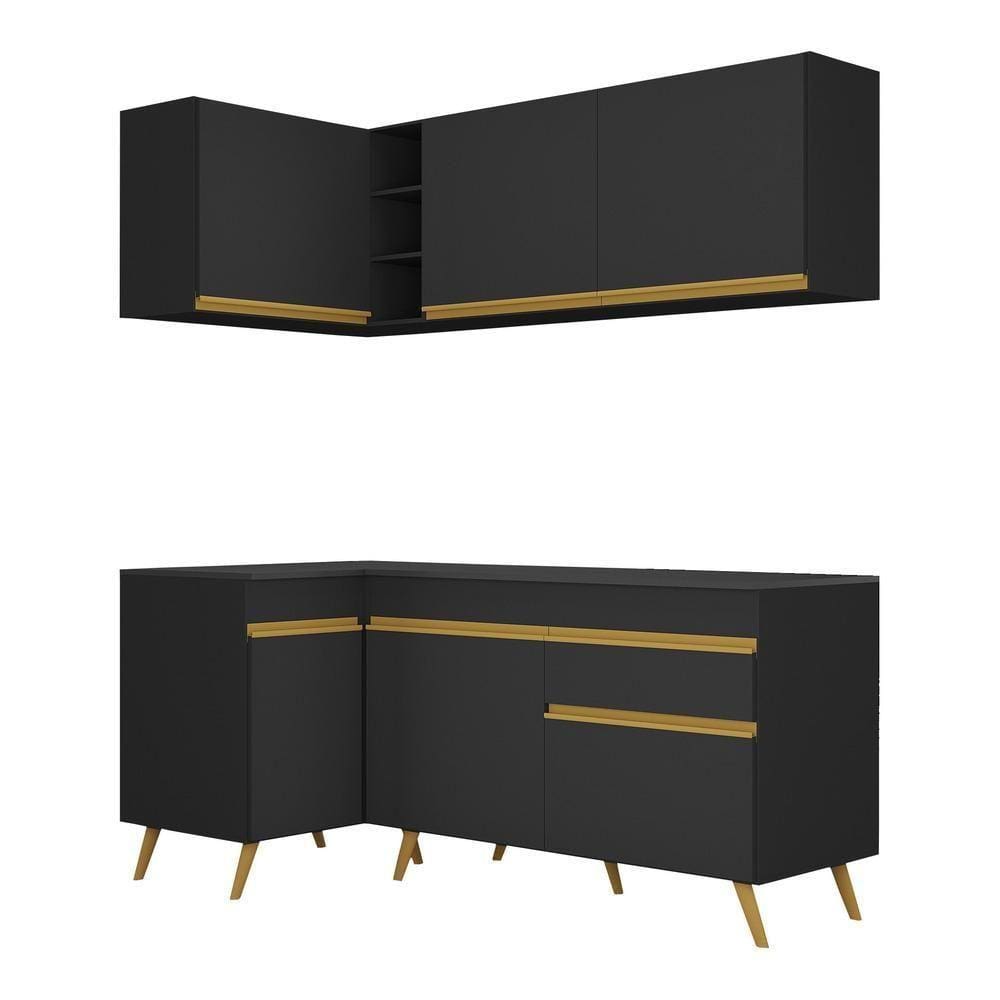 Cozinha Compacta De Canto Veneza Gb Mp2057 Com Armário E Balcão Preta