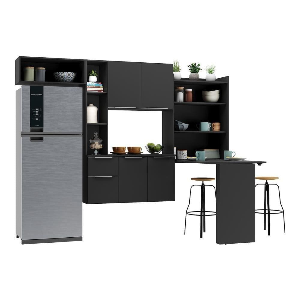 Cozinha Compacta Multimóveis Sofia Fg2010 Com Mesa Dobrável Preta