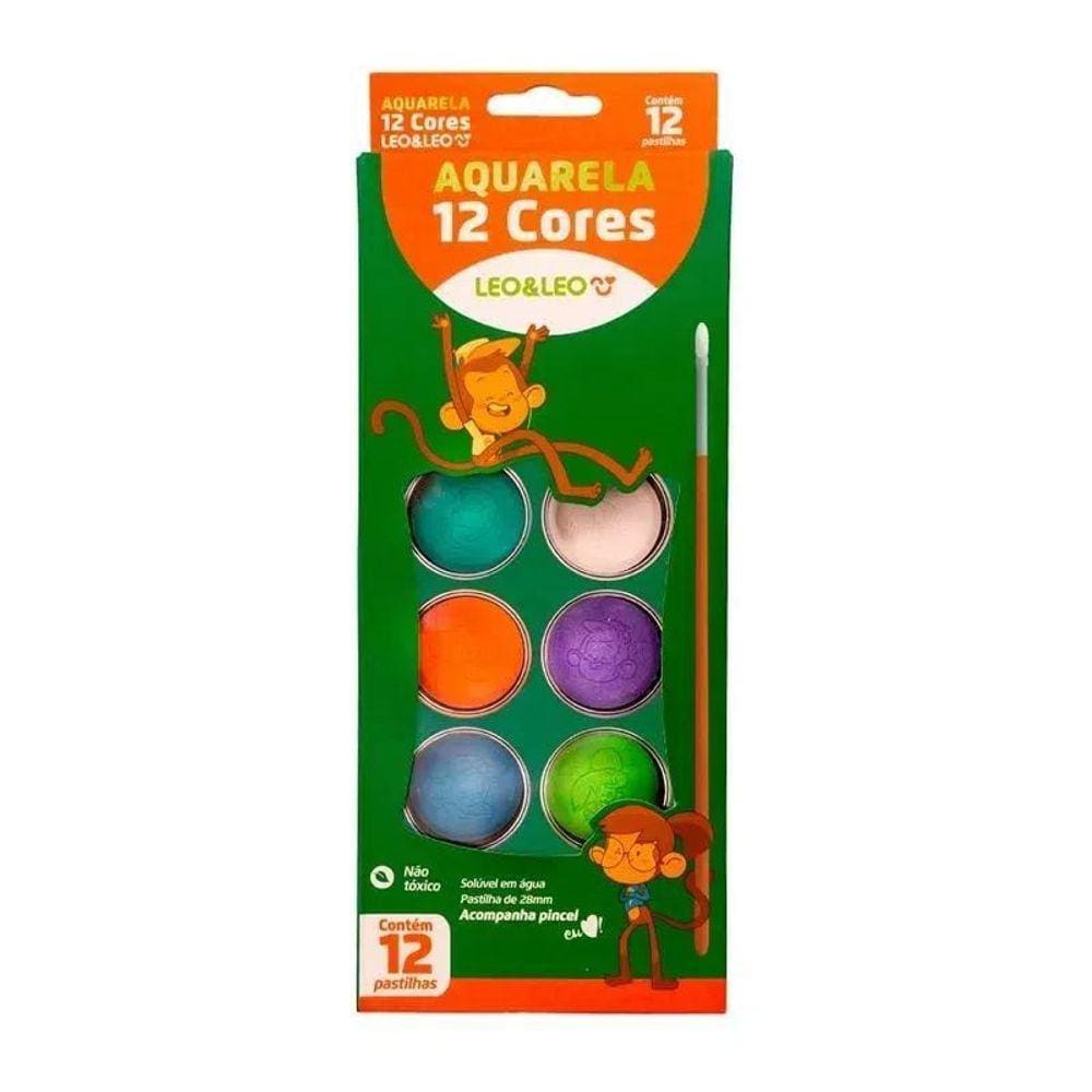 Aquarela 12 Cores Estojo Leo&Leo
