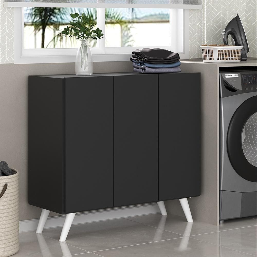 Armário Lavanderia 90cm Mp5033 Preto/Branco
