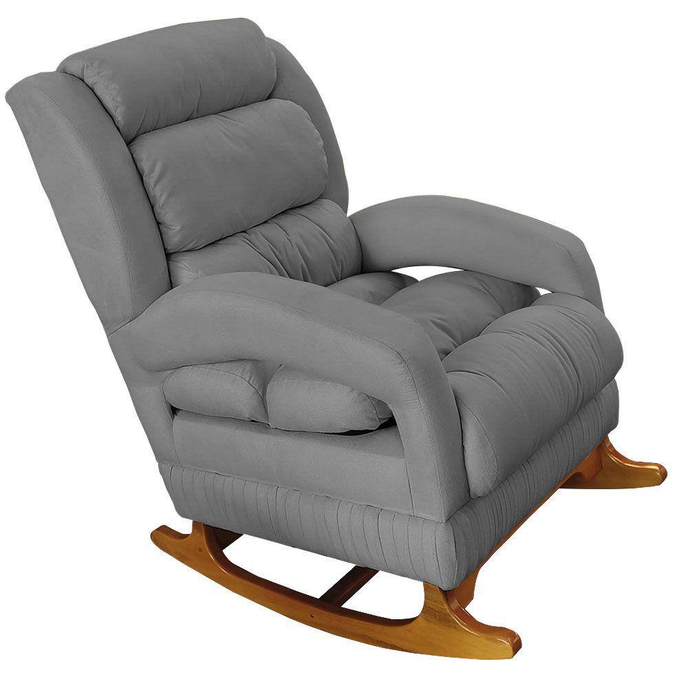 Poltrona de Amamentação com Balanço Luna Suede Cinza Base de Madeira C05 - D`Rossi