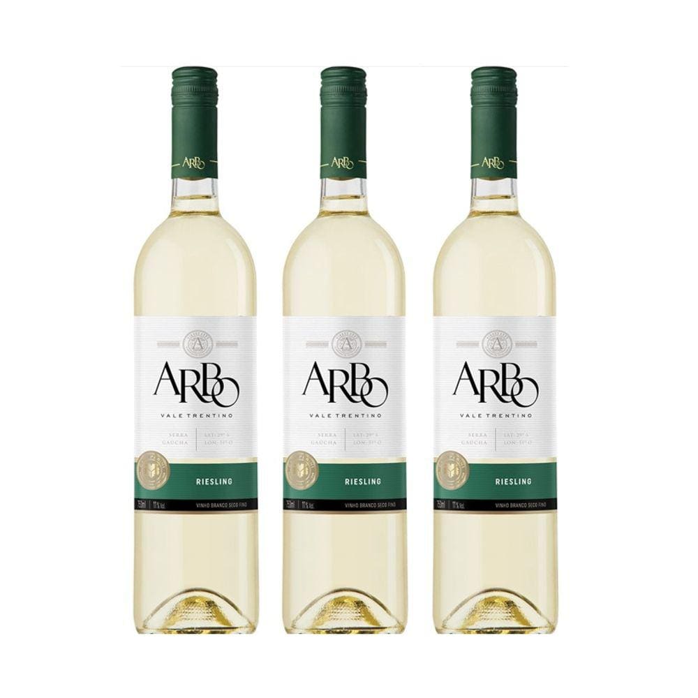 Kit Vinho Arbo Riesling Branco Seco Casa Perini 750ml 3uni